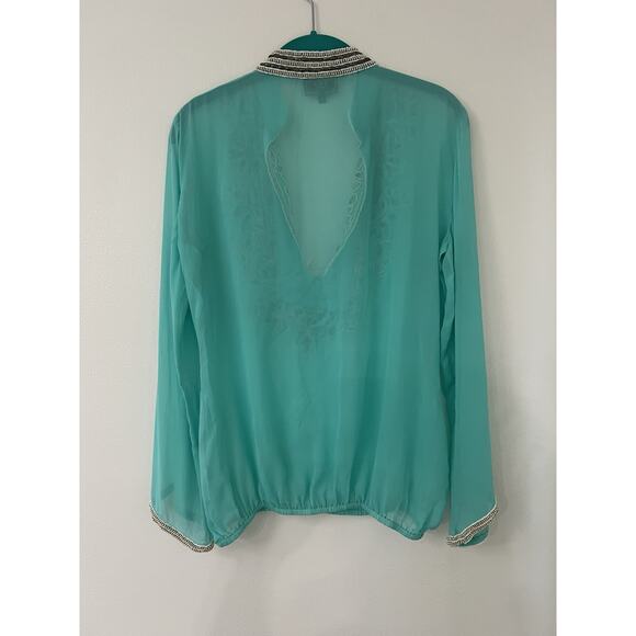 Sabrina Crippa Taj Blue Turquoise Silk Beaded Embroidered Cover Up Sheer Top Sm - Picture 6 of 10